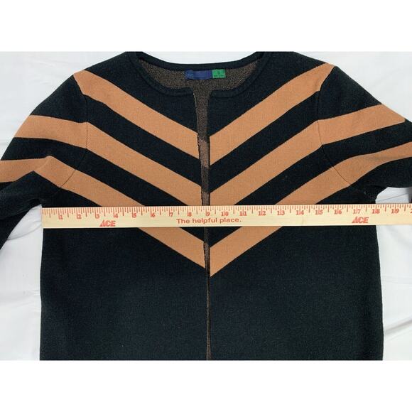 Ava Open Front Chevron Cardigan Sweater Black Tan S - Picture 6 of 10